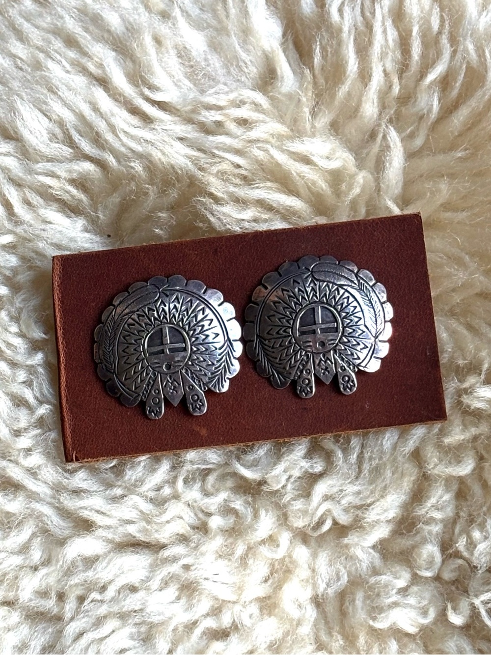 Vintage Southwestern Kachina Silver Earrings